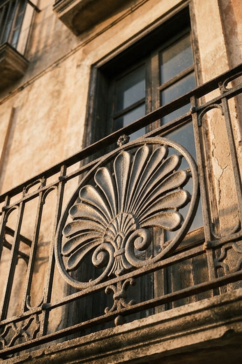 An anthemion palmette pattern on a Victorian balcony grill