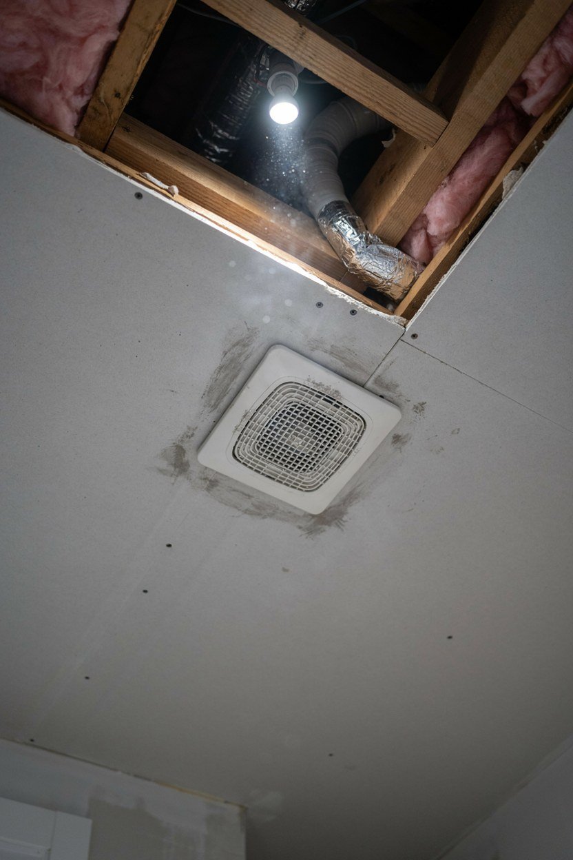 Humidity sensing extractor fan connected to insulated rigid ducting