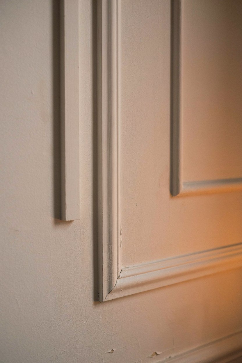 Applied moulding panels painted the same colour as the wall in a French dressing room