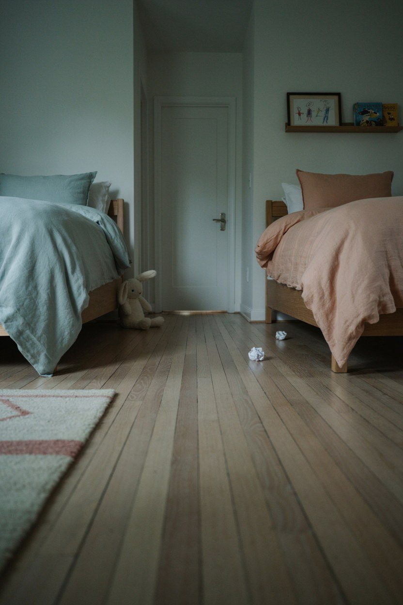 Clear floor route running between two beds to the bedroom door