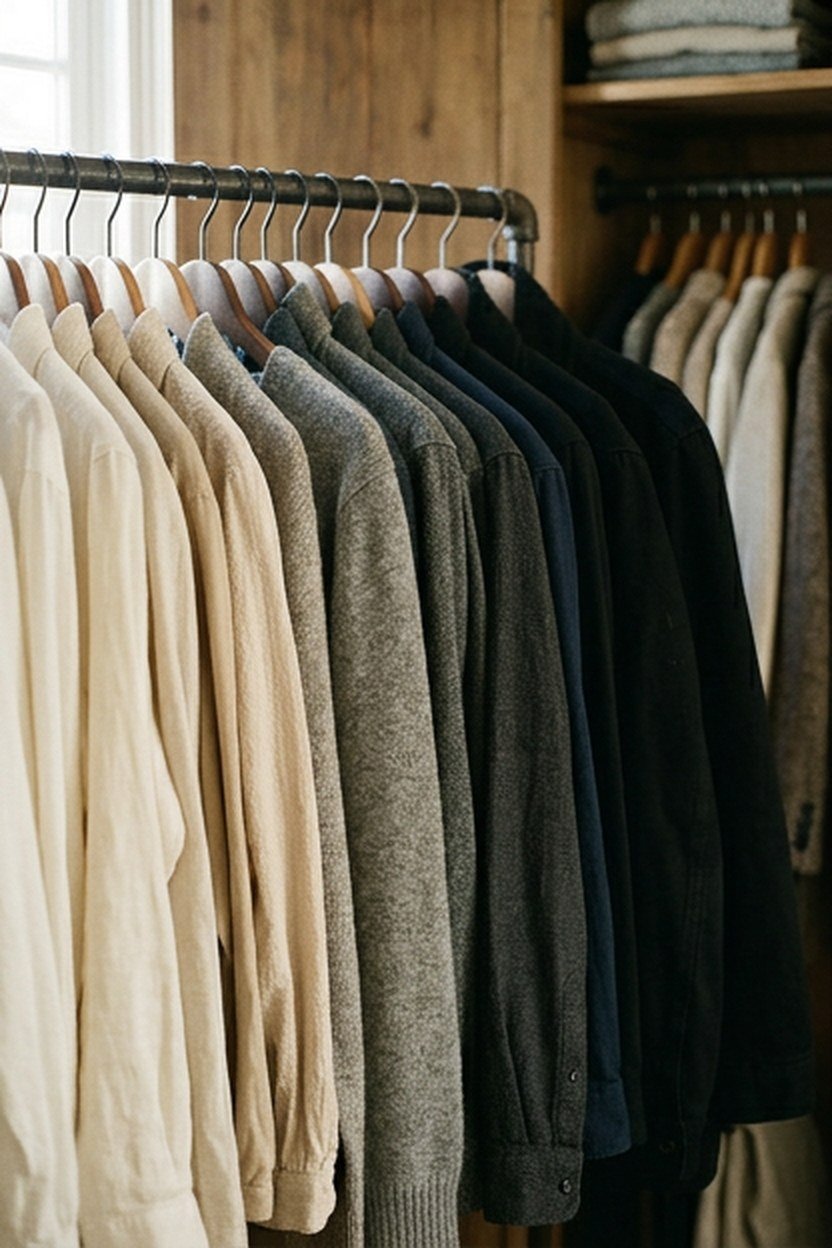 A color coded hanging clothes system in a closet