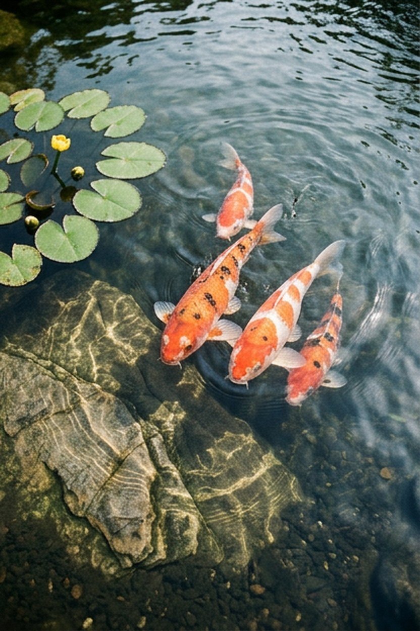 Color coordinated koi fish swimming in a display pond