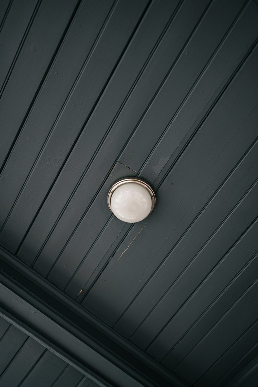 Dark painted porch ceiling seen from below