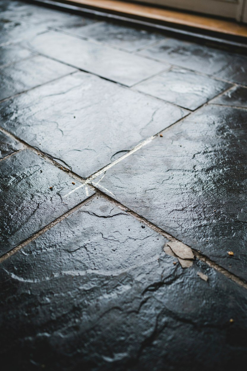 Dark slate porch floor with visible texture