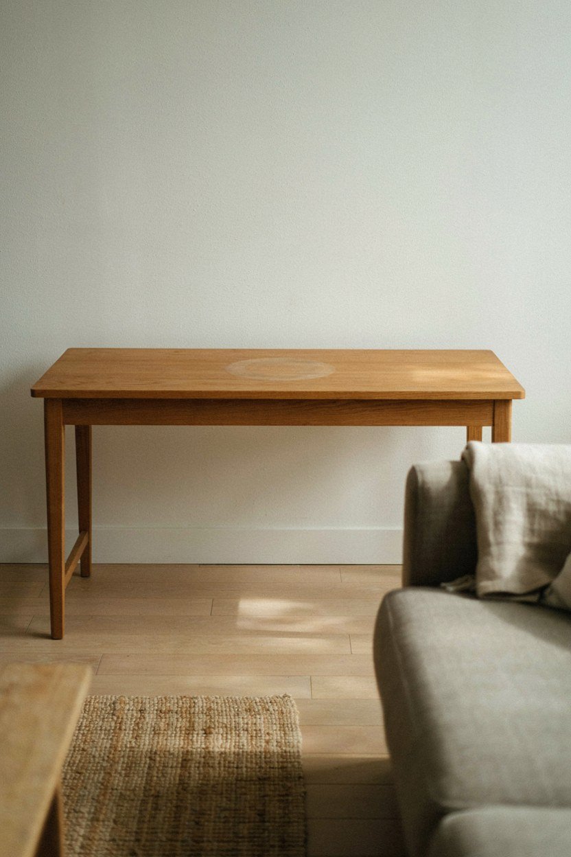 Console top left deliberately clear in a neutral living room