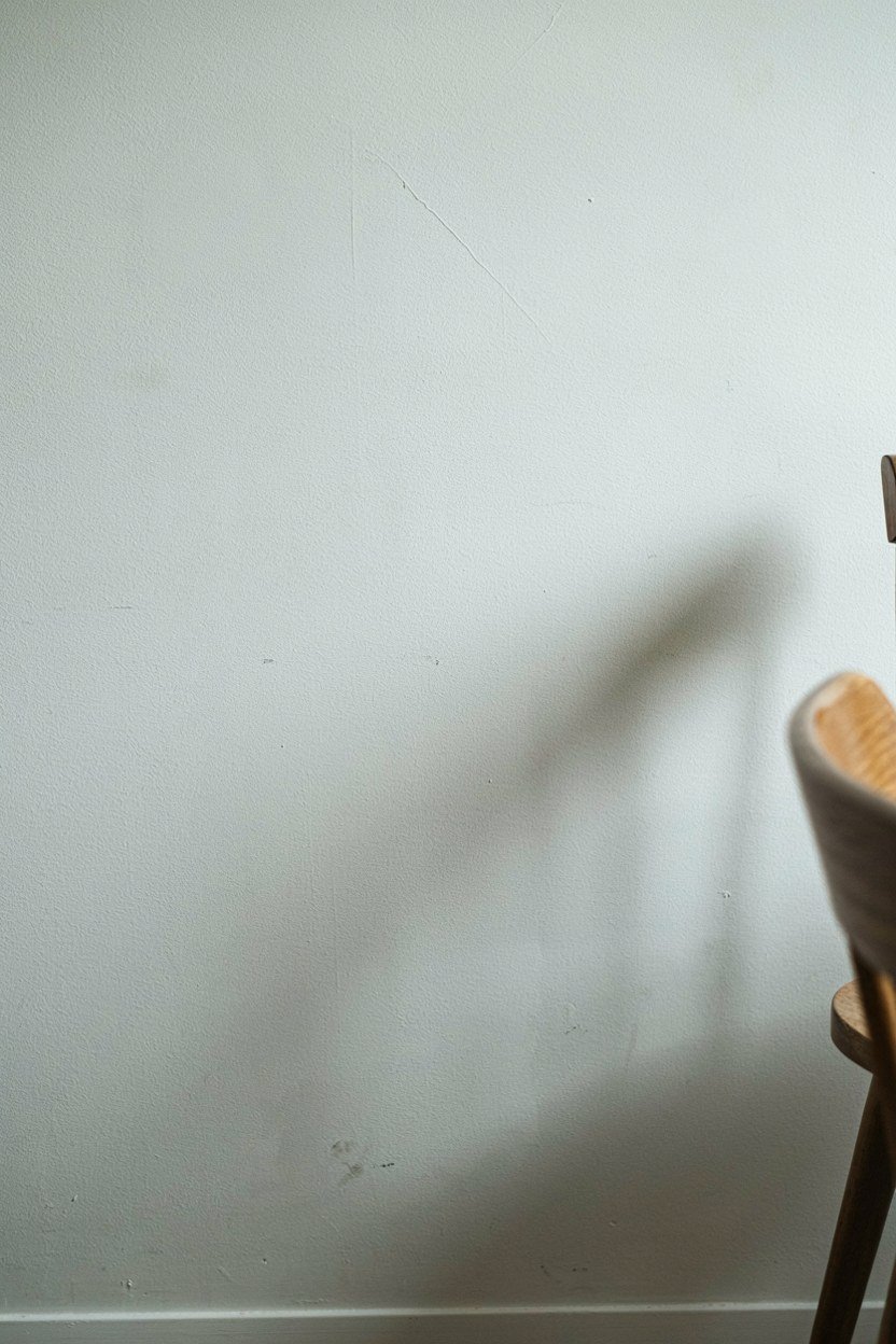 One deliberately empty wall in a minimal dining room