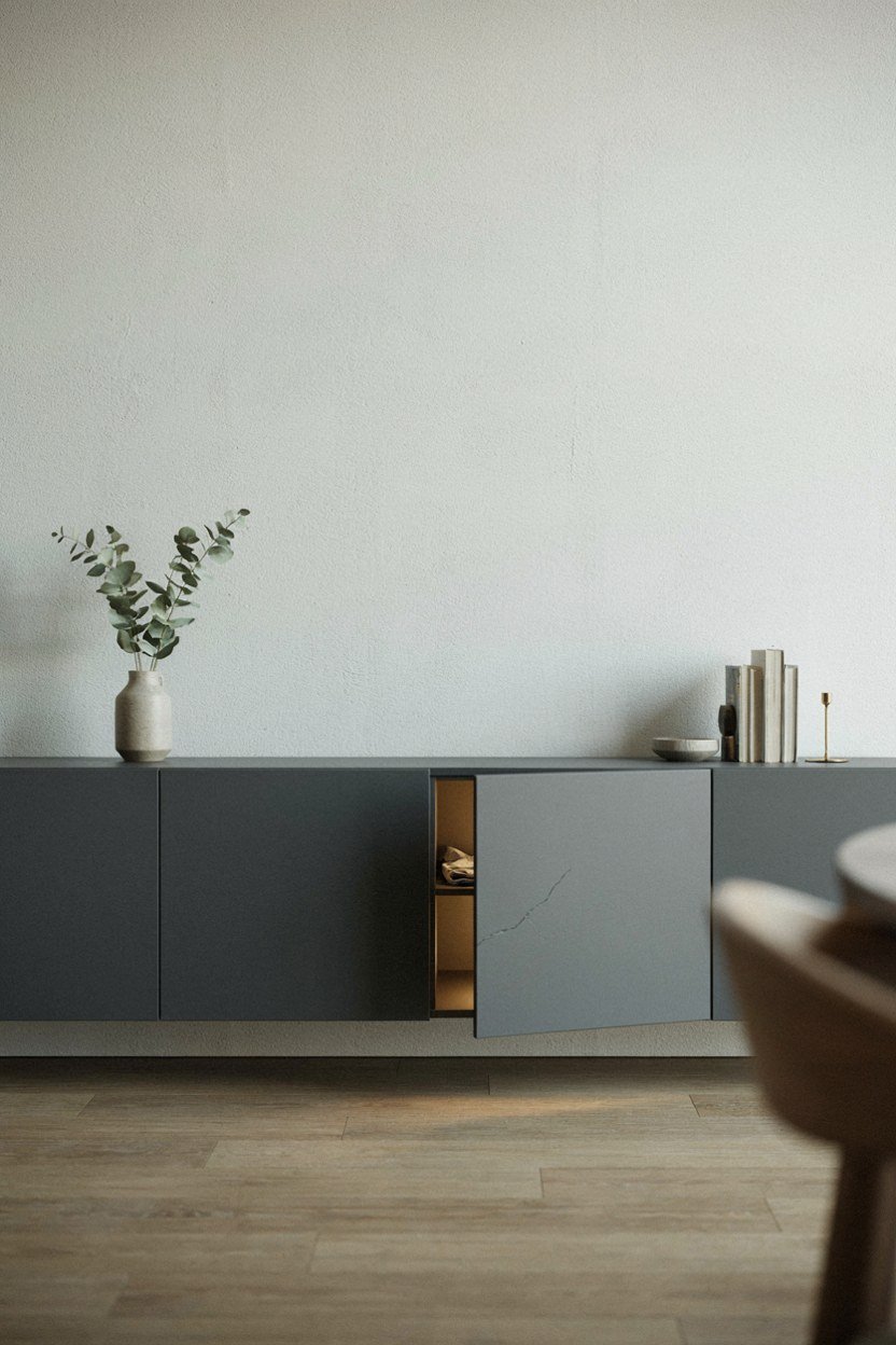 Handleless push to open sideboard in a dining room