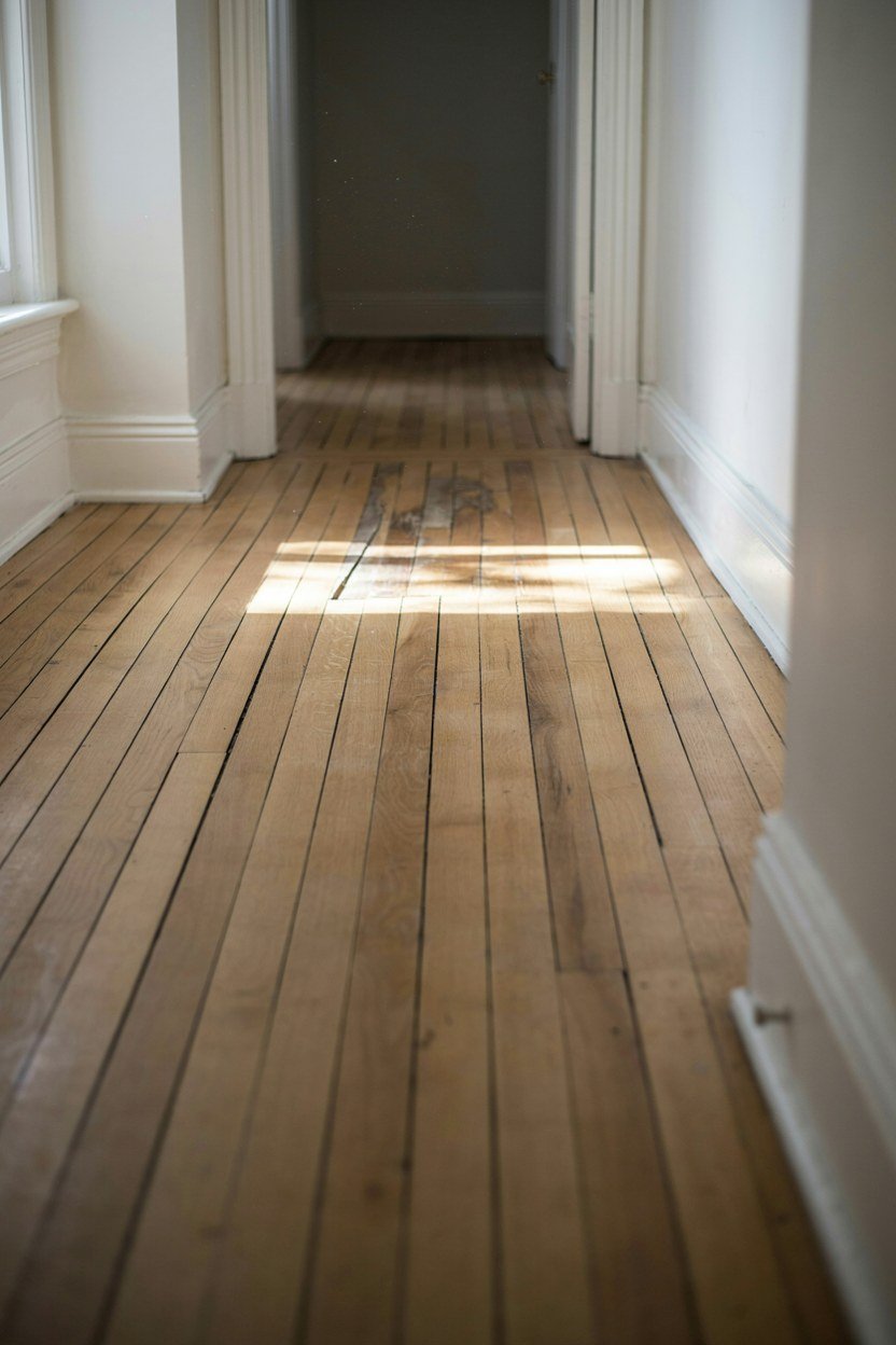 Floorboards laid along the longer axis of a small flat