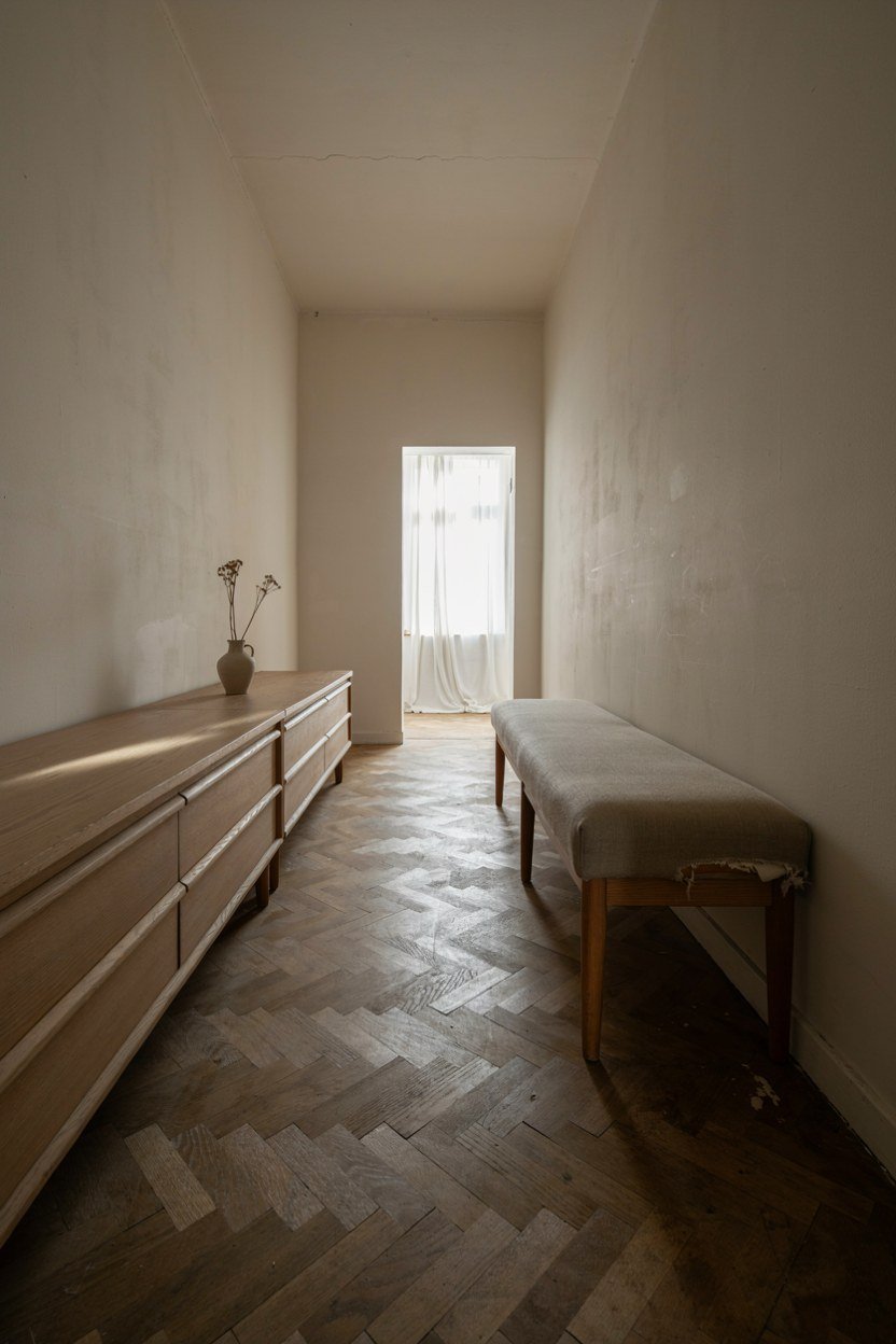 Low sideboard and bench keeping every surface below waist height