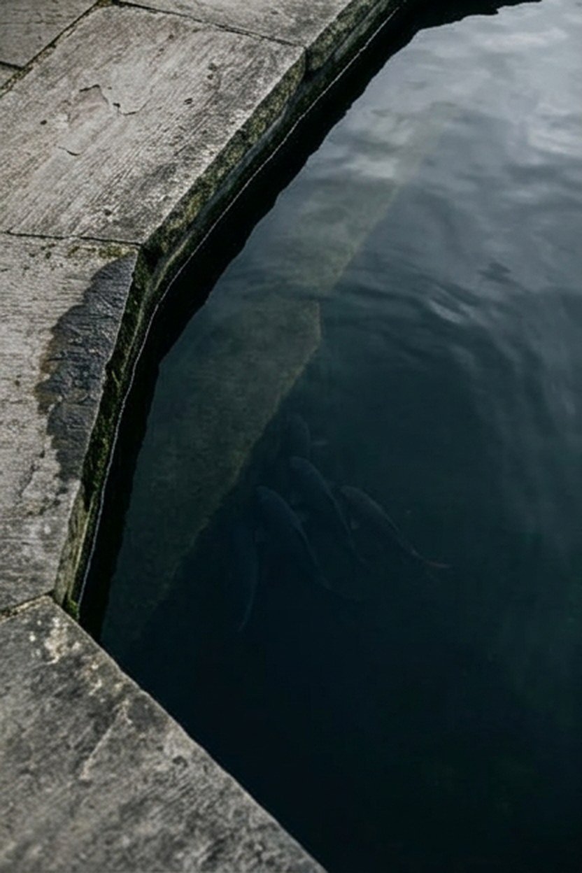A deep zone in a koi pond built for winter refuge