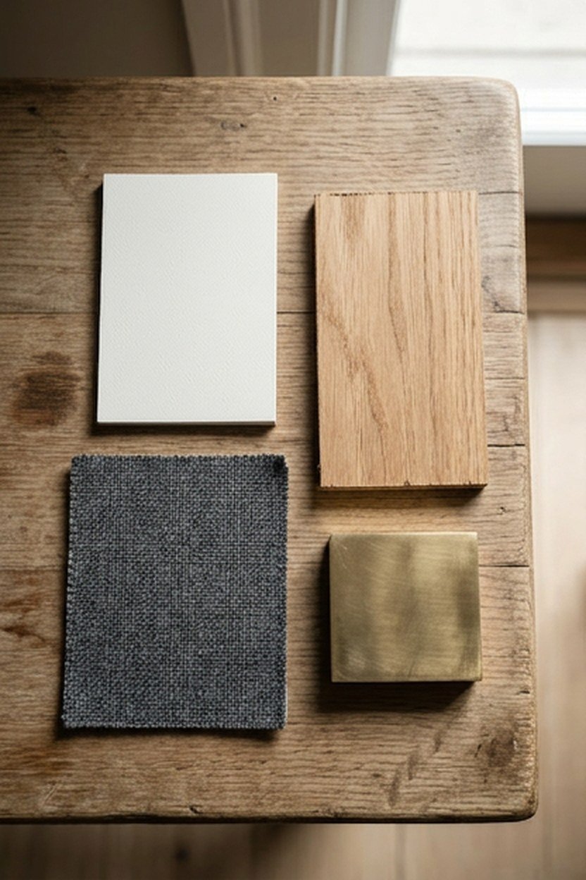 Sample board planning a 60-30-10 living room color combination