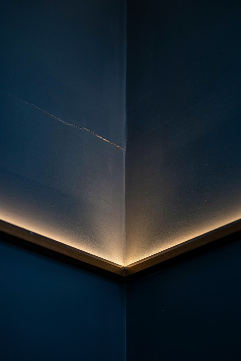 Midnight blue paint wrapping over the ceiling of a bar alcove