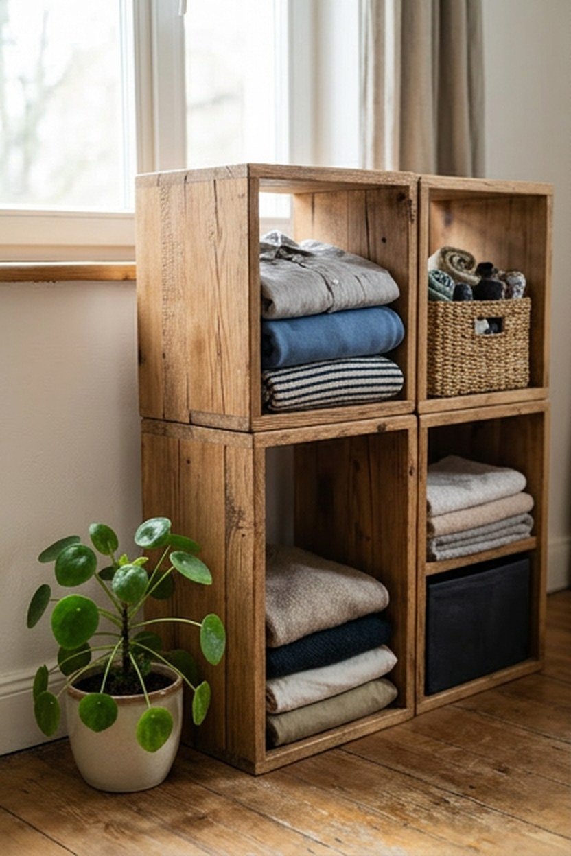 Modular cube storage units in a dressing room