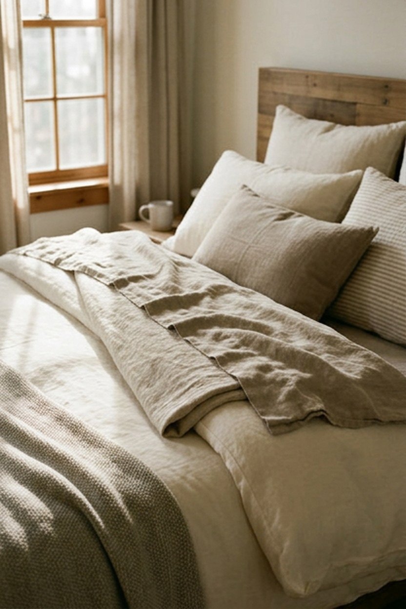 Quality natural fiber bedding on a luxury bedroom bed