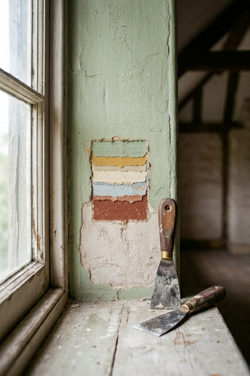 A paint layer analysis sample on a Victorian attic wall