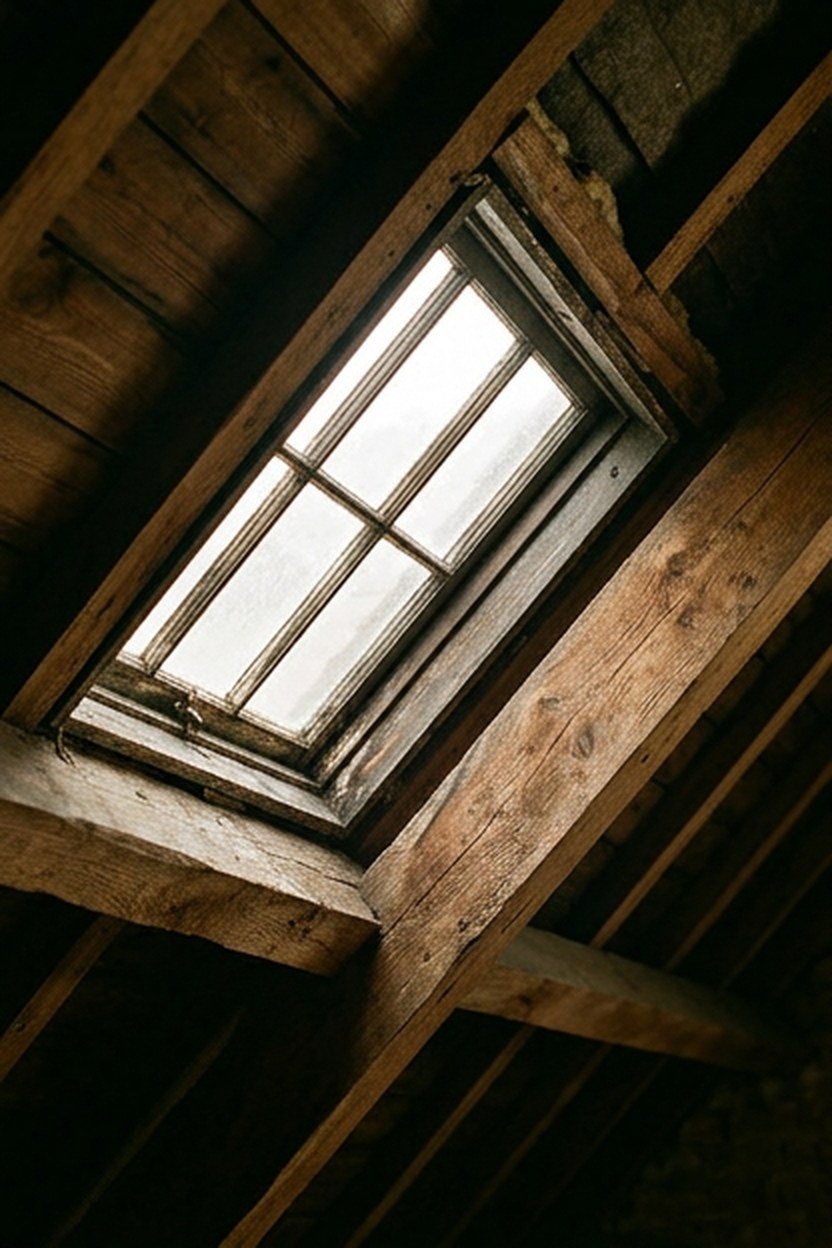 A period appropriate skylight installed in a Victorian attic roof