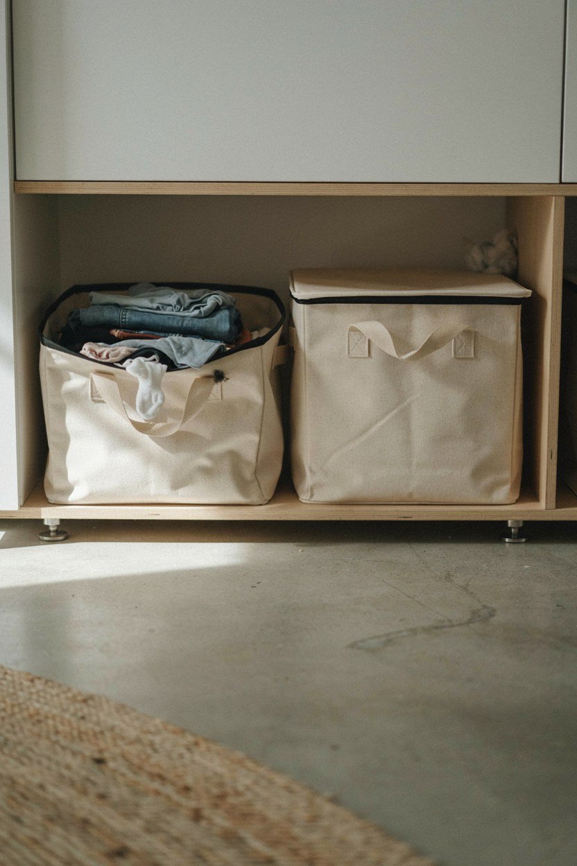 Pull out sorting baskets under a laundry counter