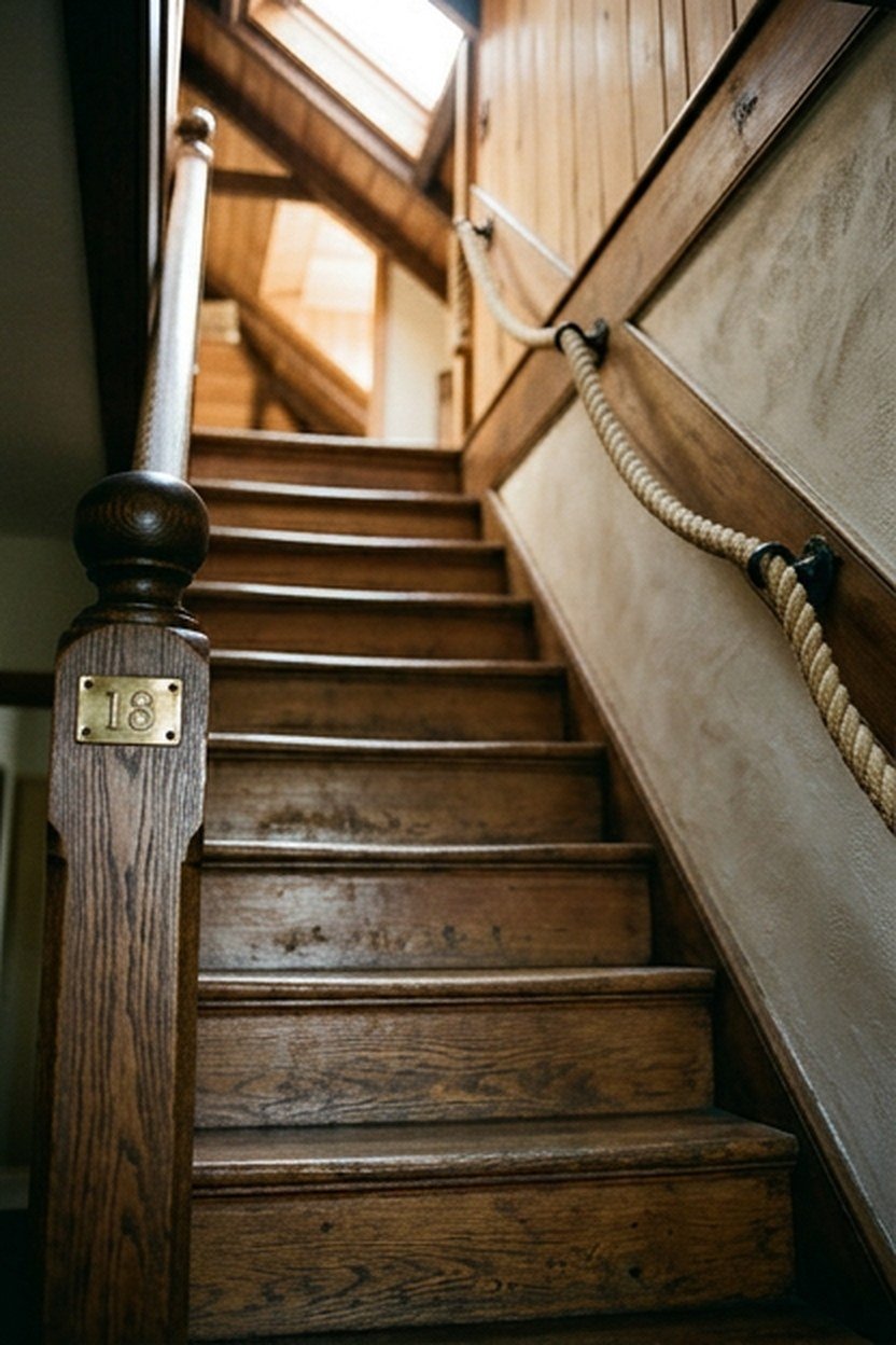 A restored original attic hatch and stairway with period hardware