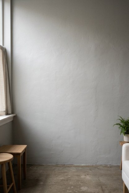 A plain neutral wall left free of any metallic finish in a nail studio