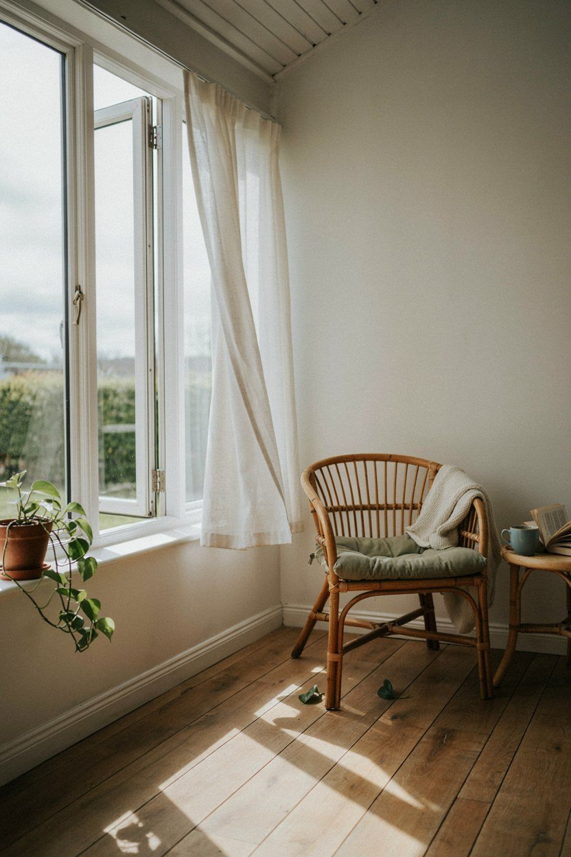 Sunroom windows open on two sides for cross ventilation