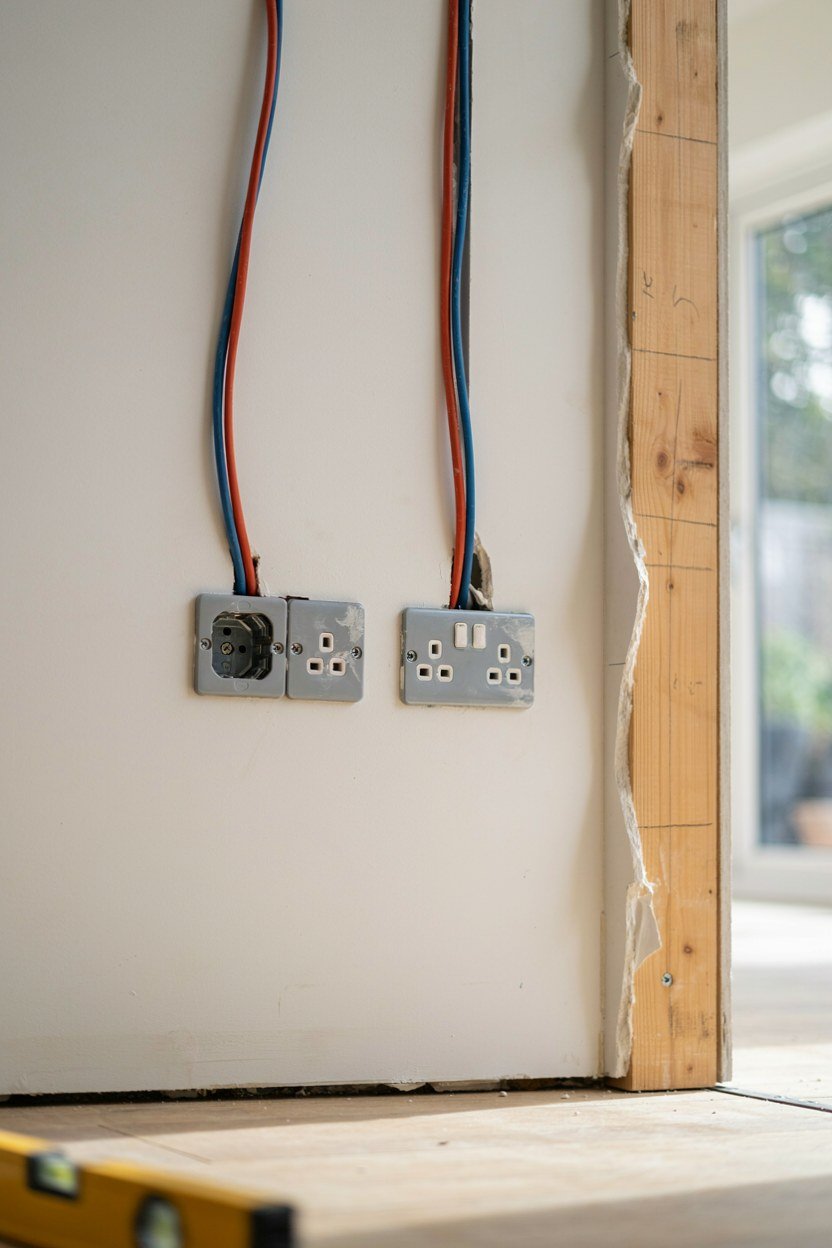 Sockets and cabling being installed in a sunroom wall