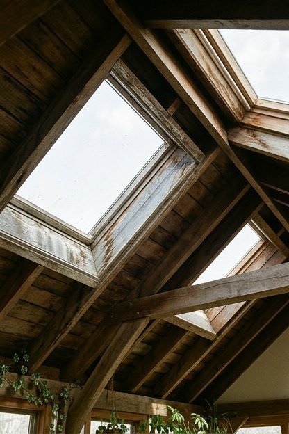 A sunroom addition with overhead skylights bringing in additional natural light