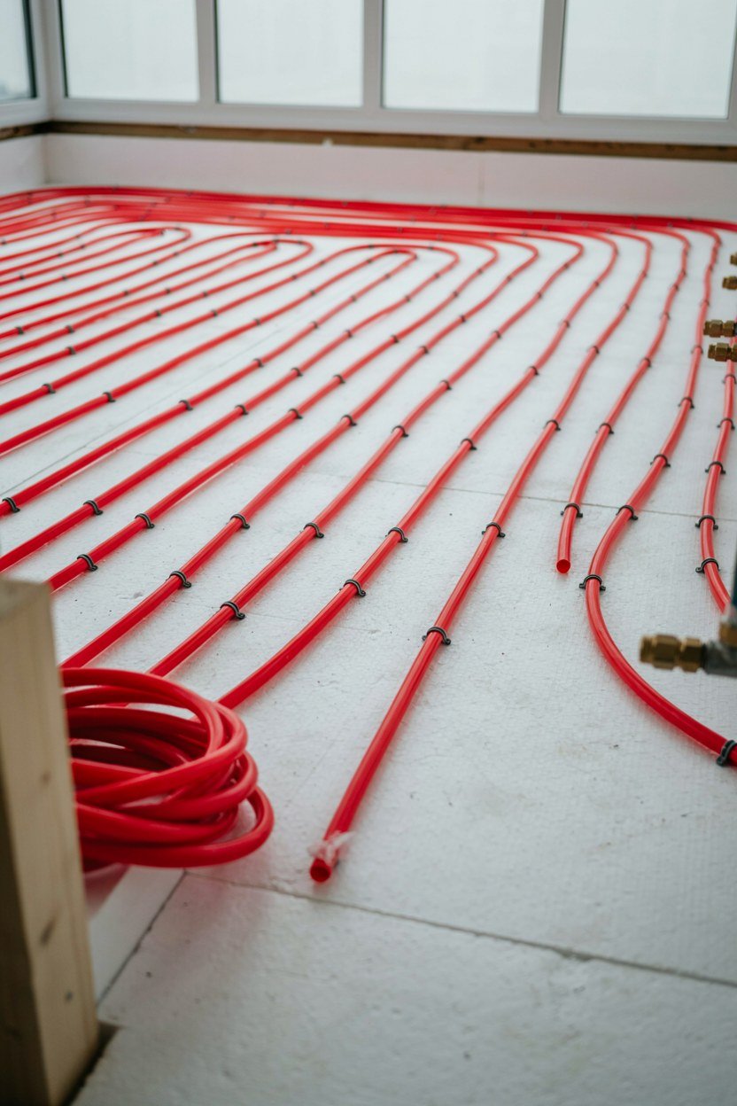 Underfloor heating pipes laid before the sunroom screed