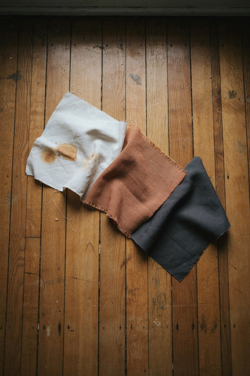 Three neutral fabric samples laid together to test a palette