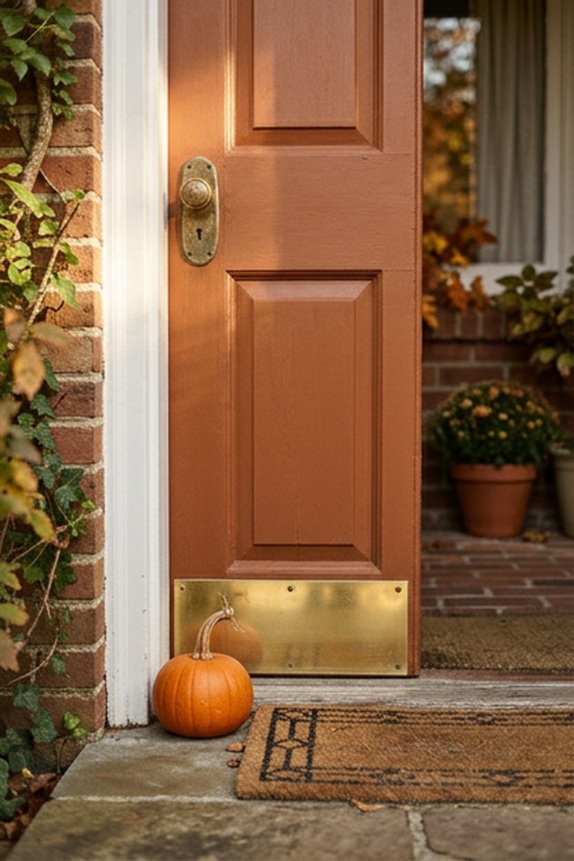 A front door painted in a toasted cinnamon shade for fall