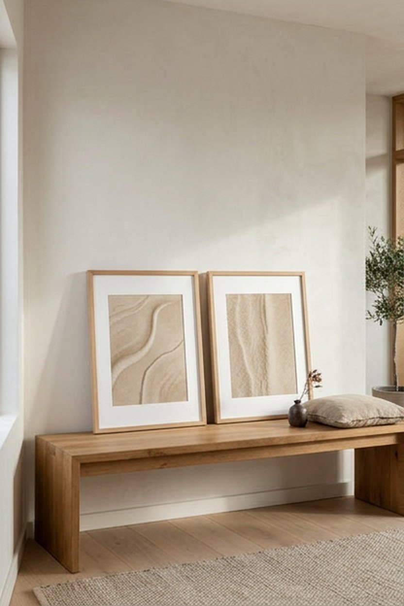 Warm white walls forming the neutral base of a minimalist living room